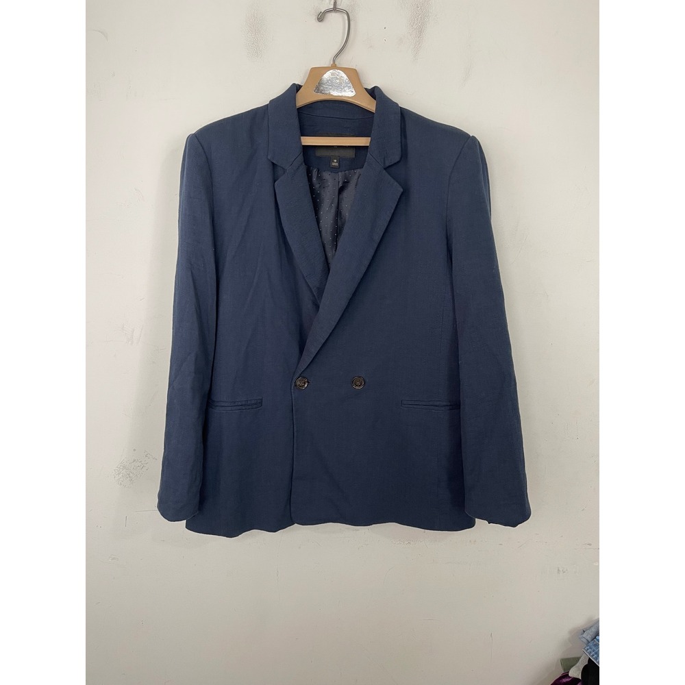 Banana Republic Navy Blue Cotton Linen Double Breasted Blazer Jacket 18